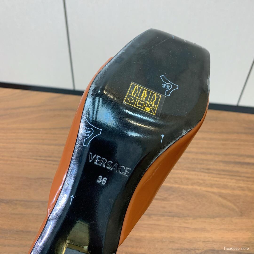 2025 Women VERSACE Brown Patent Leather Slippers