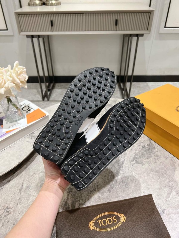 2025 Women TOD'S Black White Nylon Calfskin Sneakers