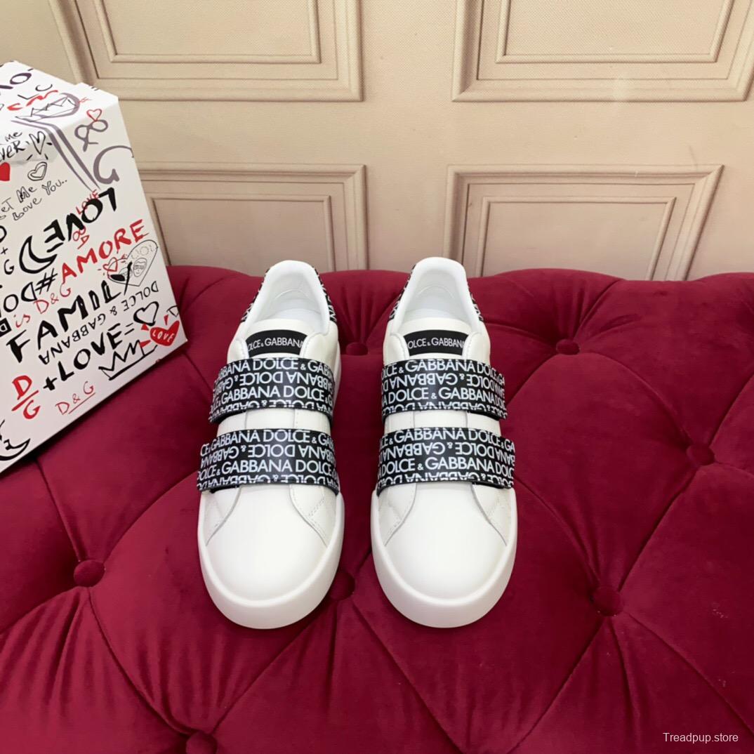 2025 Unisex Dolce & Gabbana White Leather Sneakers LOGO Strap LY00300