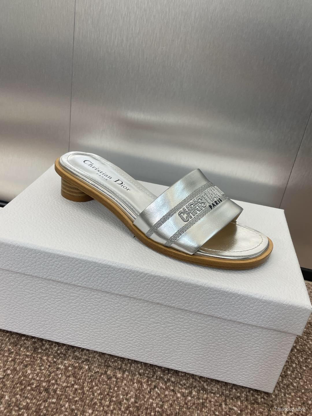 2025 Women Dior Silver Leather Slippers CD Logo KFY00300