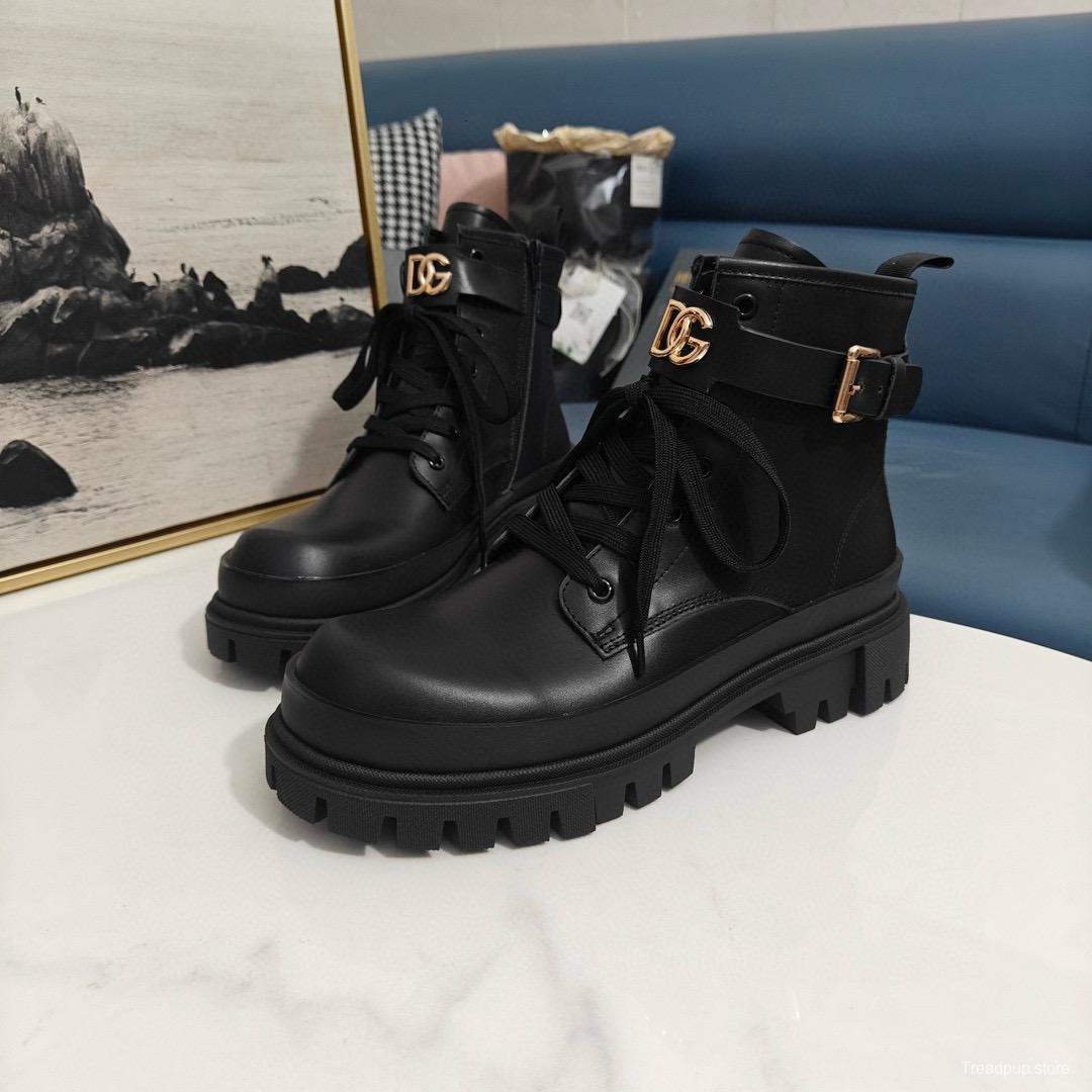2024 Women Dolce & Gabbana Black Leather Ankle Boots DG00678