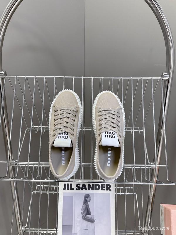 2025 Women Miu Miu Beige Canvas Sneakers LY