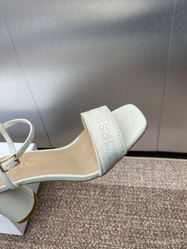 2025 Women Dior White Leather Sandals Embroidery KFY00280