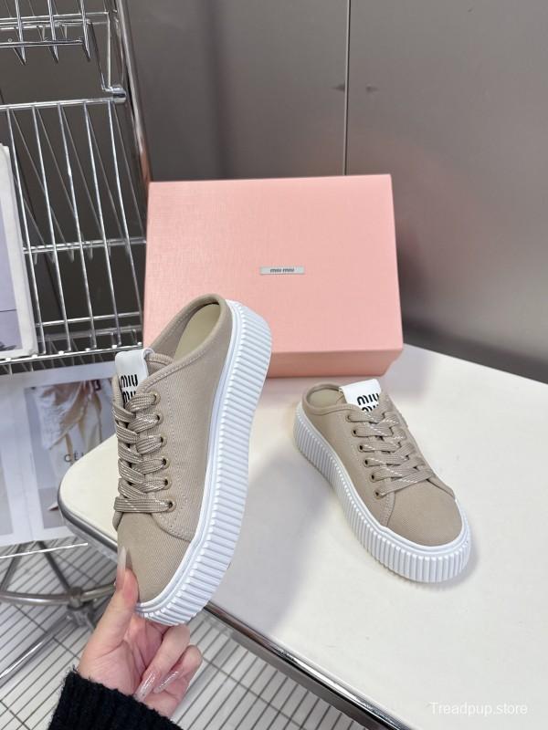 2025 Women Miu Miu Beige Canvas Sneakers LY