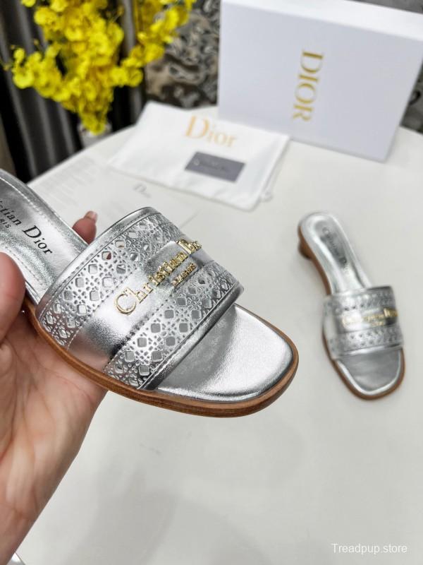 2025 Women Dior Silver Leather Slide Heels LY00210