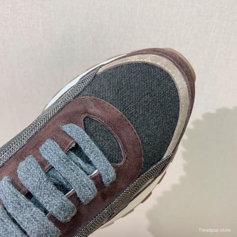 2025 Unisex Brunello Cucinelli Brown Beige Black Suede Leather Sneakers LY