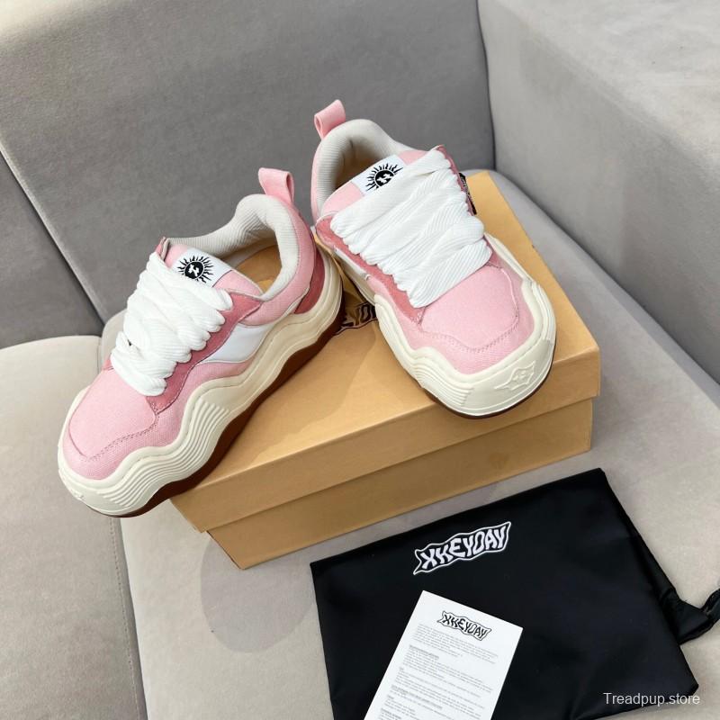 2025 Women HEYDAY Pink White Canvas Wave Sneakers