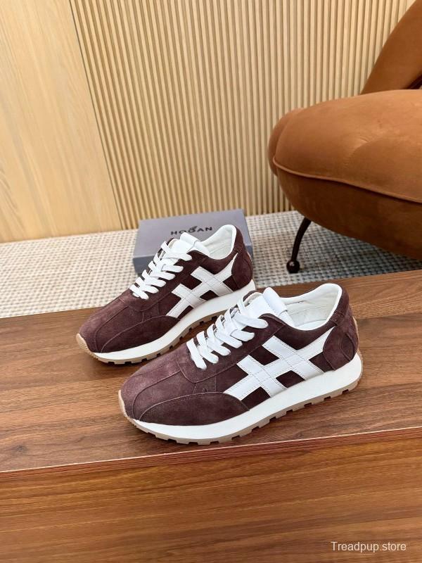 2025 Unisex HOGAN Burgundy White Suede Leather Sneakers
