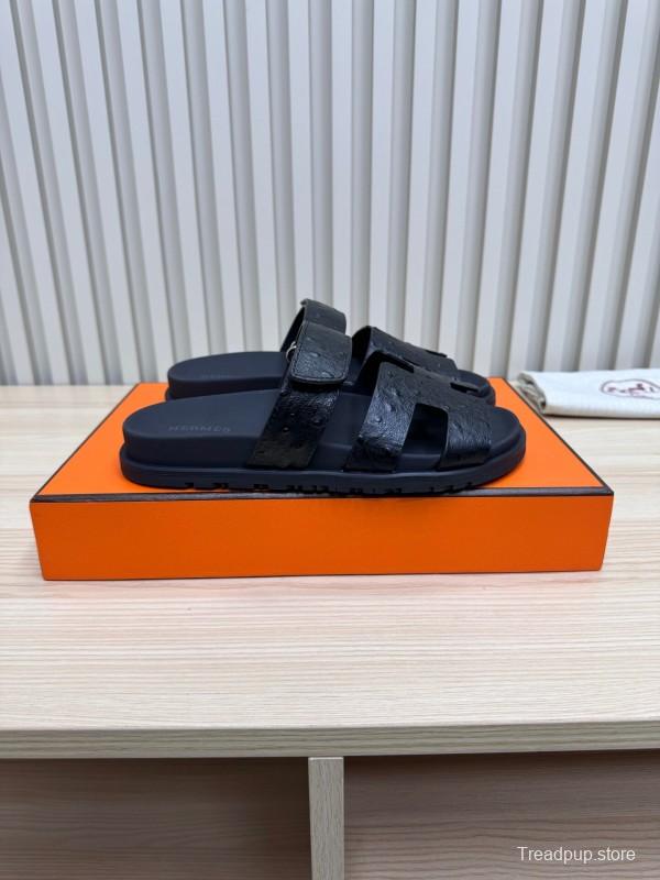 2025 Slippers Hermès Black Leather Slippers
