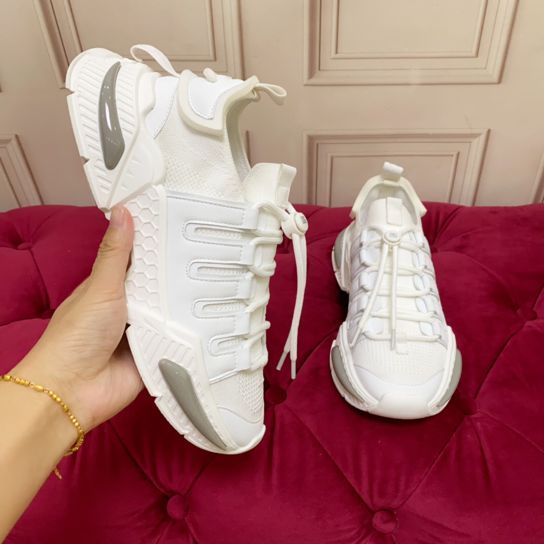 2025 Unisex Dolce & Gabbana White Mesh Leather Sneakers LY00340