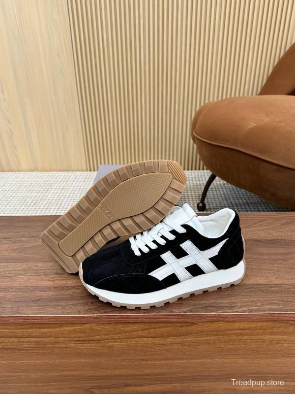 2025 Unisex HOGAN Black White Suede Leather Sneakers