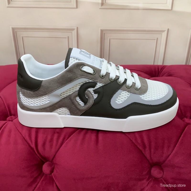 2025 Unisex Dolce & Gabbana White Grey Black Leather Mesh Sneakers
