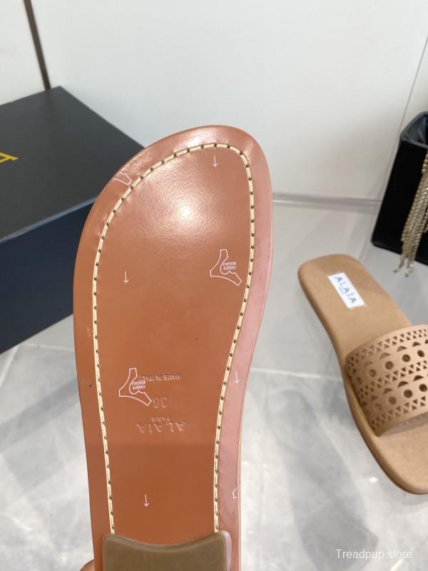 2025 ALAIA Beige Leather Slippers KFY00280