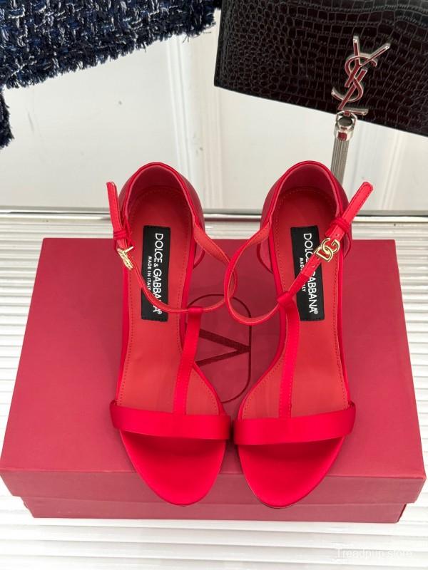 2025 Women Dolce & Gabbana Red Leather High Heel Sandals KFY00300