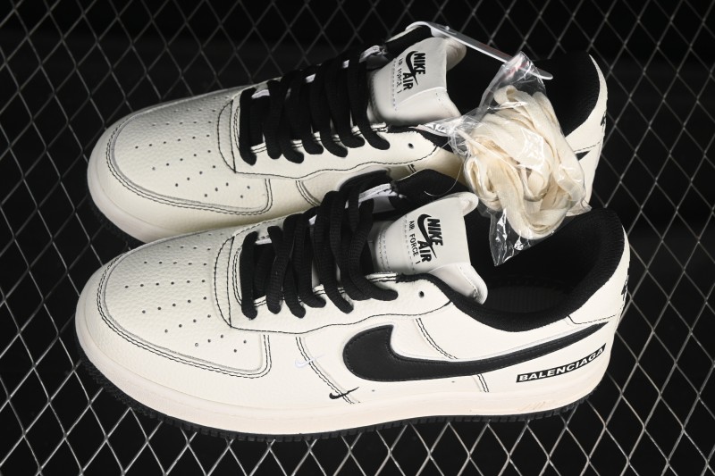 Nike Balenciaga Air Force 1'07 Low Collaboration Triple Swoosh Beige Black Casual Shoes - FR0538-090