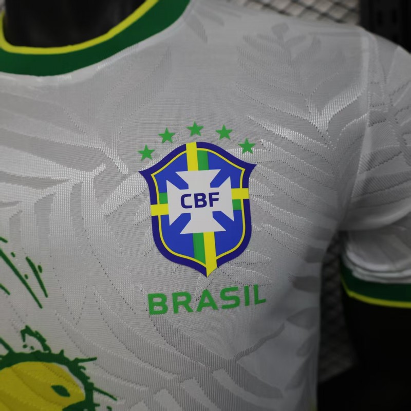Player Version 2025 Brazil White with Rooster Print Jersey