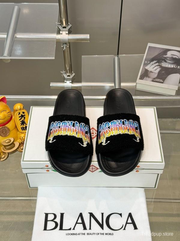 2025 Men CASA BLANCA Black Embroidery Slippers Original Embroidery KFY00160