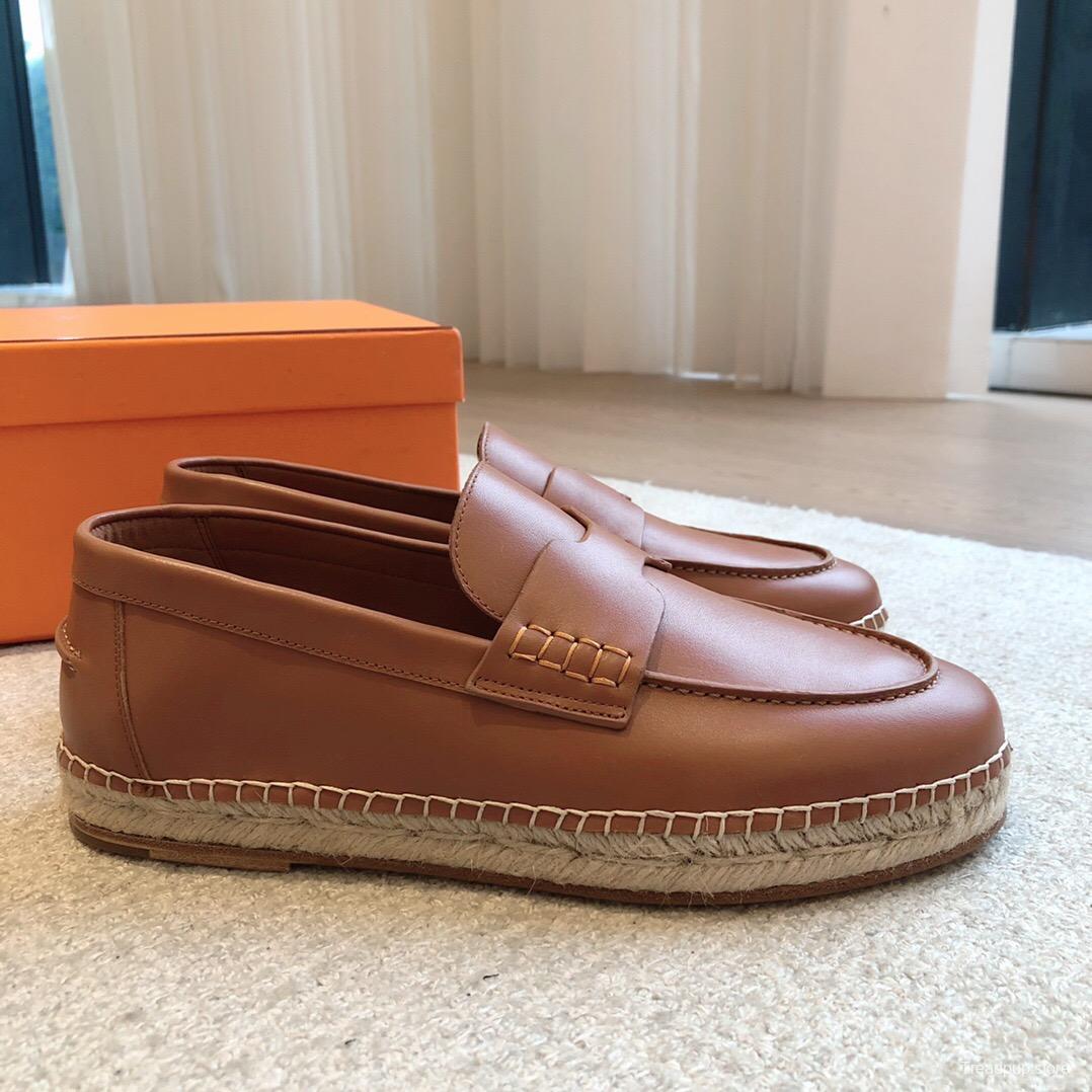 2025 Unisex Hermès Brown Leather Loafers AS00380