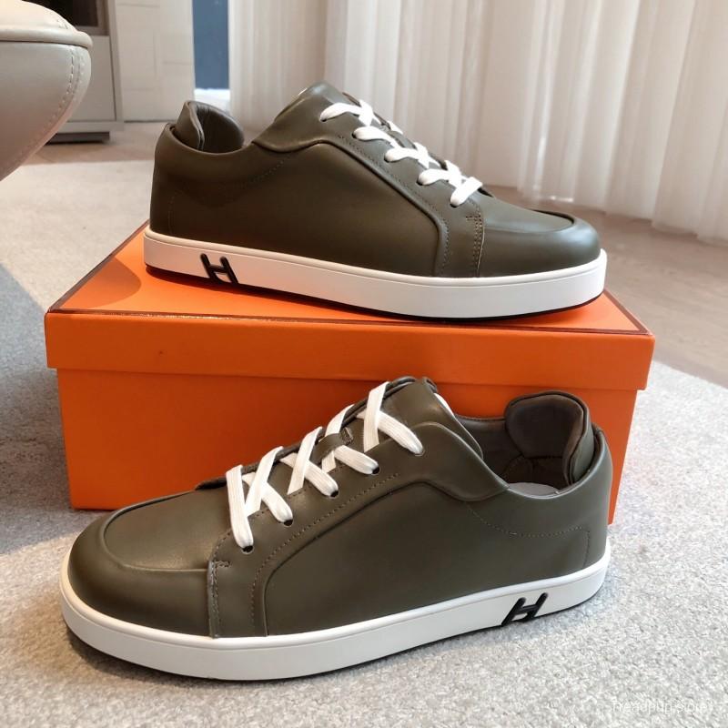 2025 Men Hermès Green White Leather Sneakers AS00380
