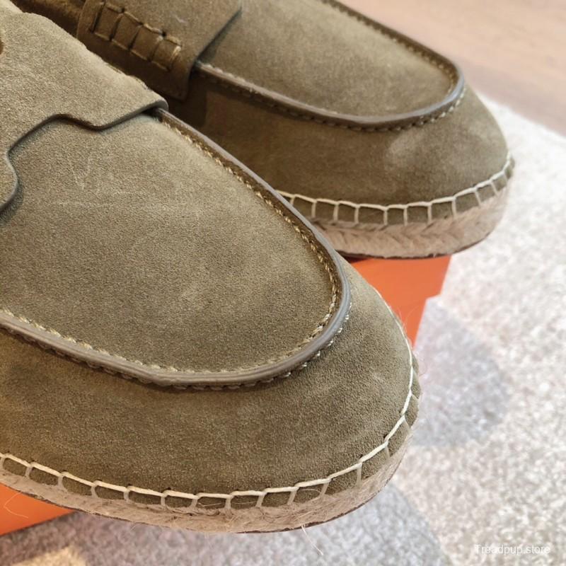 2025 Unisex Hermès Olive Suede Calfskin Loafers AS00380