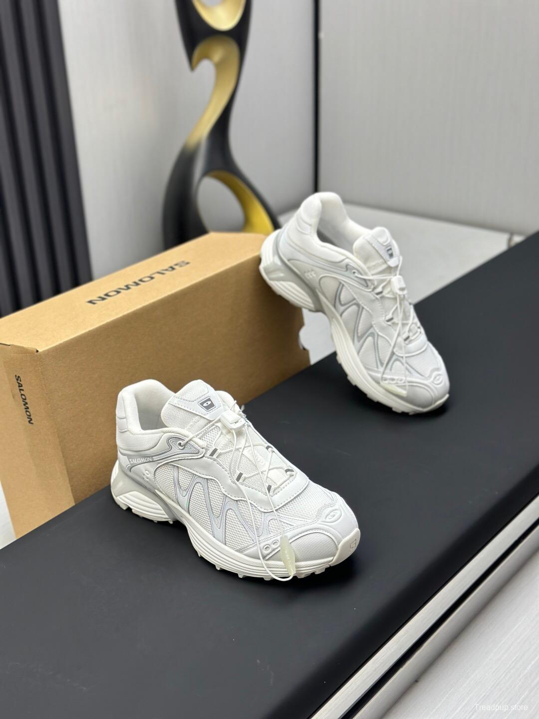 2025 Unisex SALOMON White Cream Leather Mesh Outdoor Sneakers KFY00320