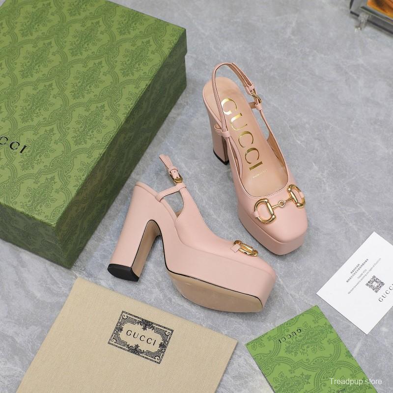 2025 Women Gucci Pink Leather Platform High Heels KFY00320