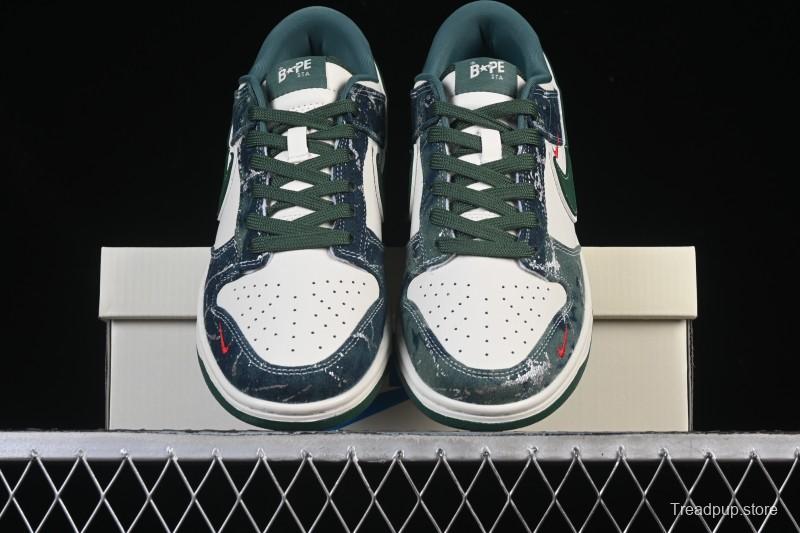 Nike SB Dunk Low BAPE Collaboration White Army Green Anniversary High-End Custom Low-Top Casual Skate Shoes - SC0601-465