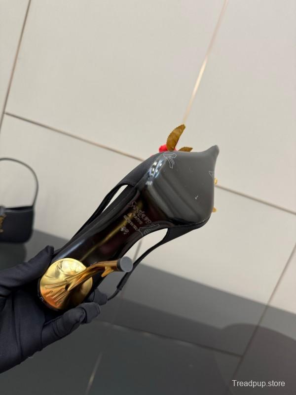 Saint Laurent 2025 SS Rose Thorn High Heels with Sculptural Gold Heel - KFY00320