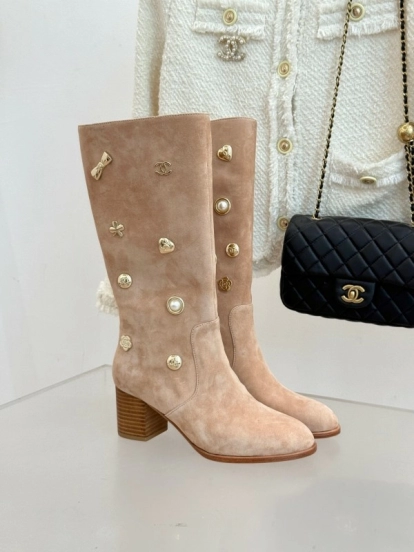 Chanel 25K Double C Metal Buckle High Heel Boots - KFY00530