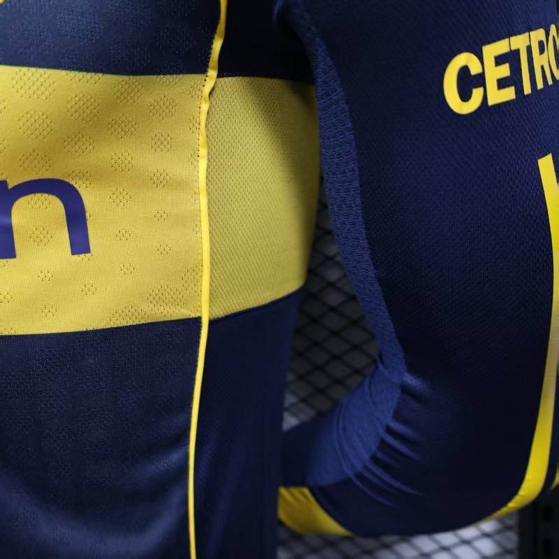 25/26 Player Version Boca Juniors Home Navy Blue with Yellow Chest Band Long Sleeve Jersey