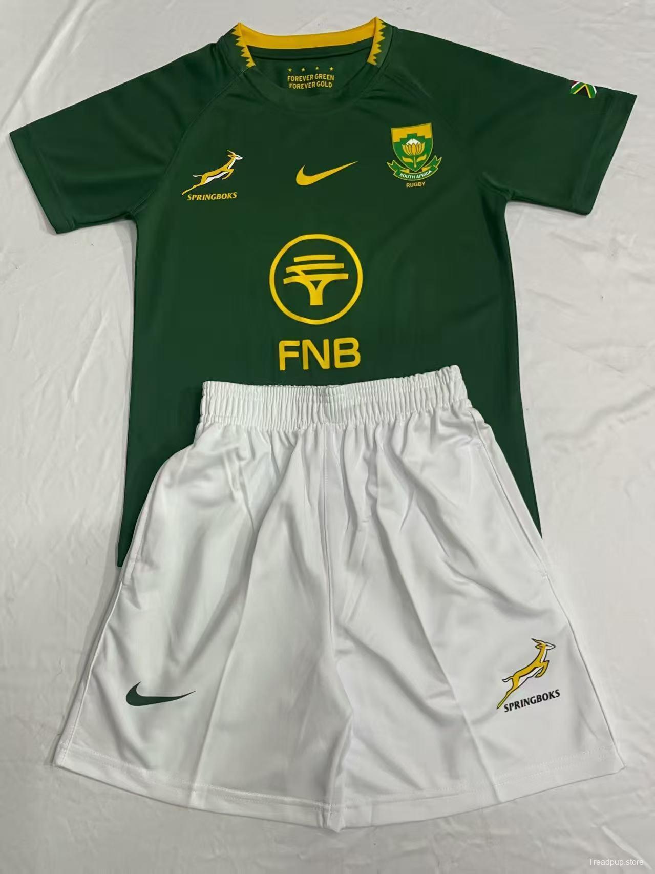 2026 Kids South Africa Home Springboks Green with Gold Trim Rugby Jersey