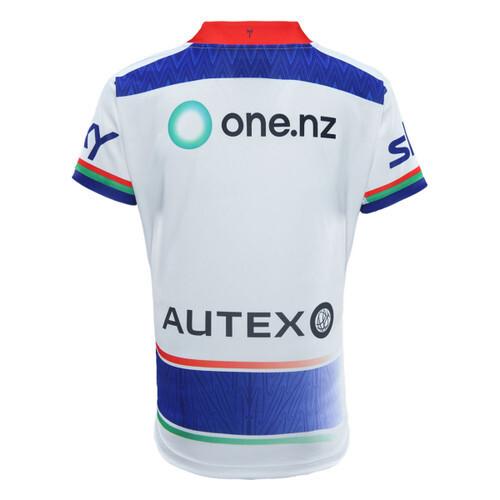 25/26 New Zealand Warriors White with Blue Panels and Circular Gradient Heritage Jersey