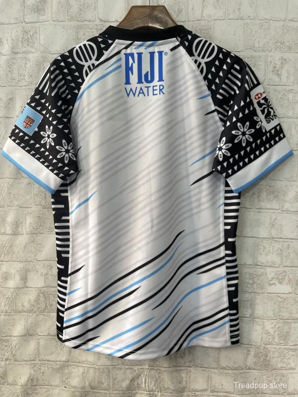 2025 Fiji 7s White with Wave Pattern and Traditional Tapa Cloth Design Jersey