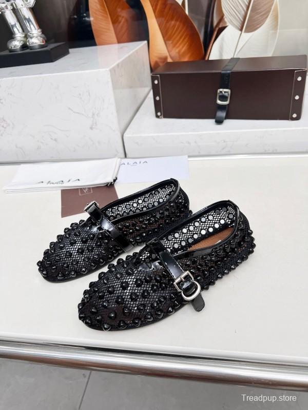 Alaia 2025/SS Beaded Hollow-out Ballet Shoes with Built-in Arch Support - LY00280