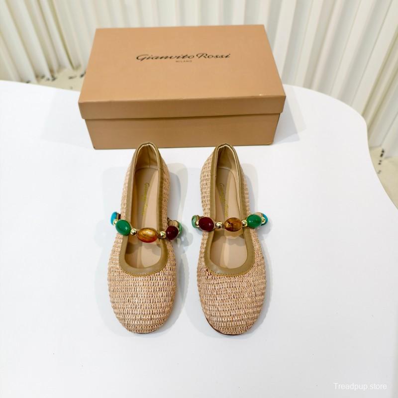 Gianvito Rossi Bohemian Style Turquoise Flat Ballet Shoes - LY00320