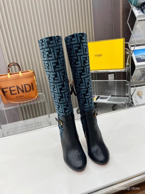 FENDI Delfina Round Toe Boots with FF Buckle and Heel Detail - LY00