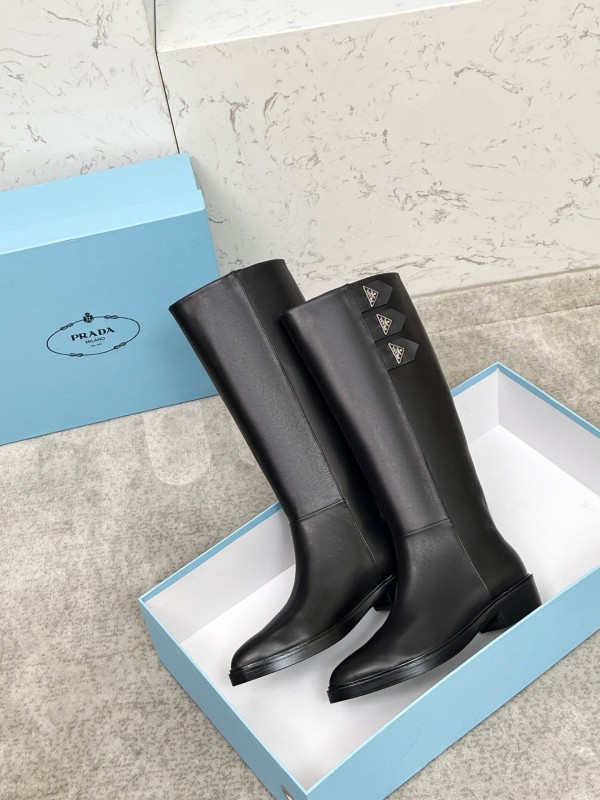 Prada Classic Triangle Logo Pointed Toe Boots - LY00400