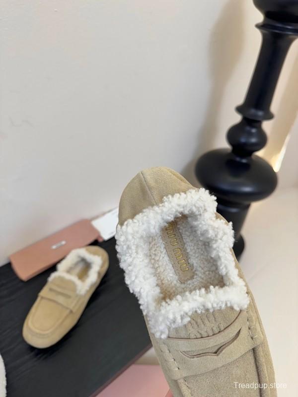 MIUMIU Thick Sole New British Style Wool Loafer Cotton Shoes - KFY00320