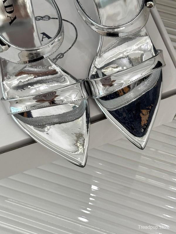 Prada Pointed Toe High Heel Sandals with Triangle Buckle - KFY00280