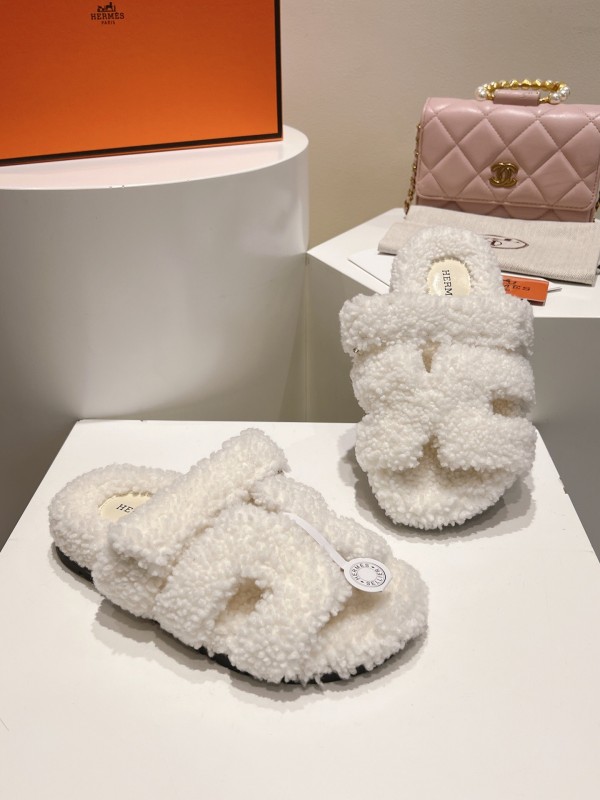 H Love Second Uncle Full Fur Slides Grain Fur Style - LY00300
