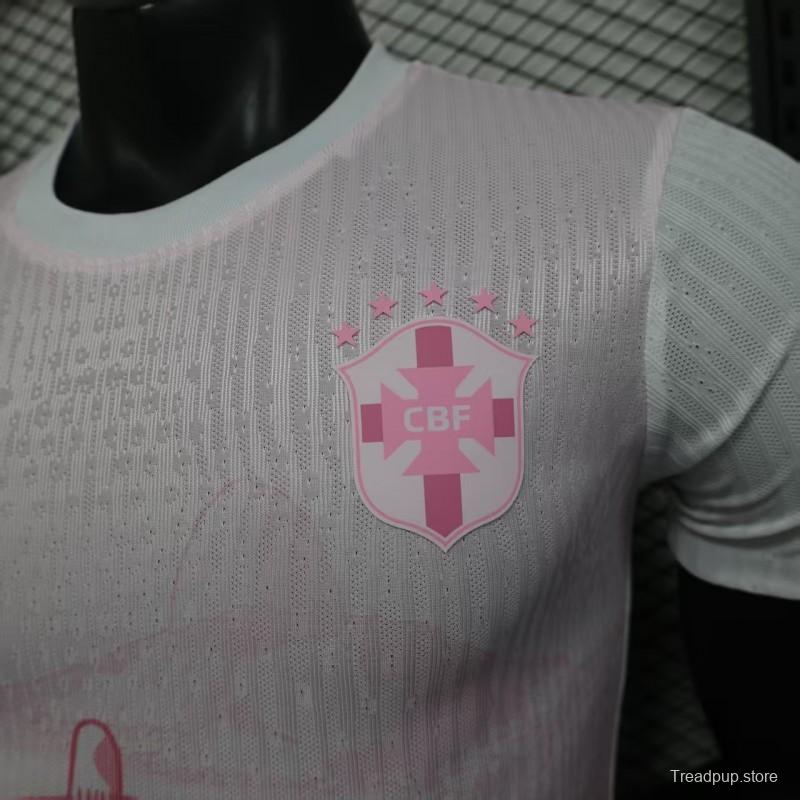 Player Version 2026 Brazil Special Edition White with Christ the Redeemer Pink Pattern Jersey