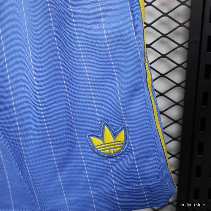 Retro Player Version  1990/91 Manchester United Third Sky Blue with Pinstripe Pattern Shorts