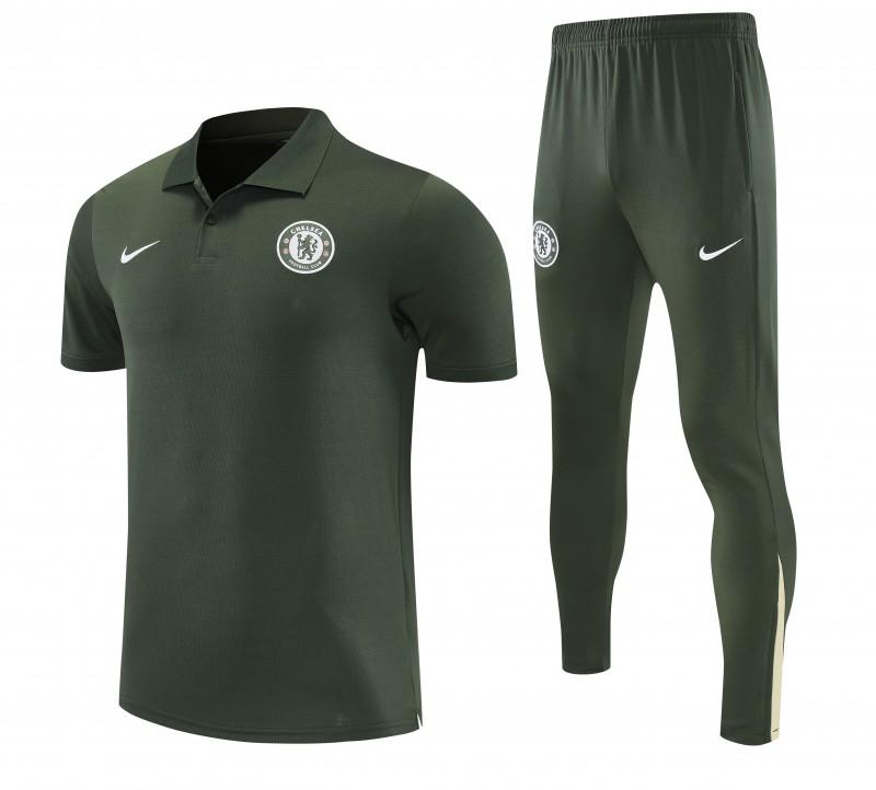 26/27 Chelsea  Dark Green Polo Training Shirt + Long Pants Tracksuit