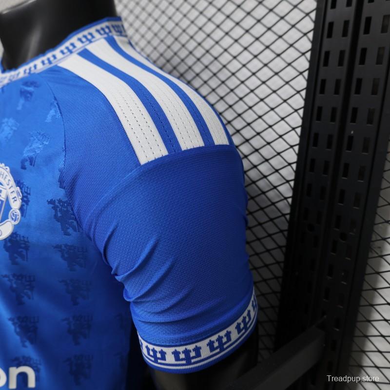 Player Version 26/27 Manchester United Blue with All-Over Devil Jacquard Pattern Jersey
