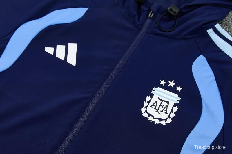 26/27 Argentina  Navy Blue Full Zipper Hooded Jacket Tracksuit + Long Pants