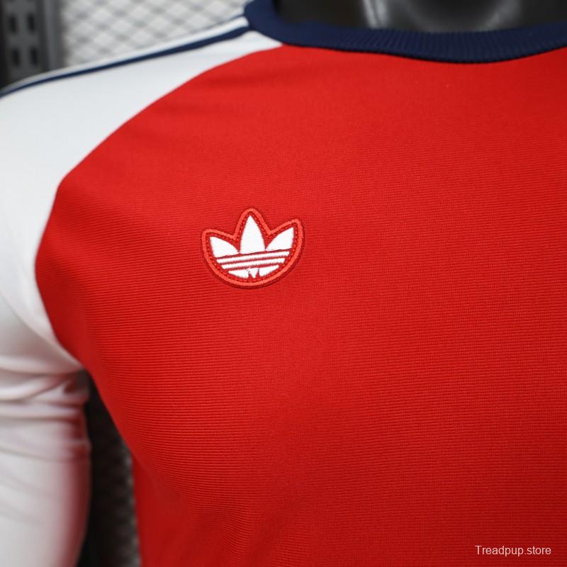 Player Version 2026  Arsenal x Adidas Originals Retro Red with White Long Sleeve Raglan Home Jersey