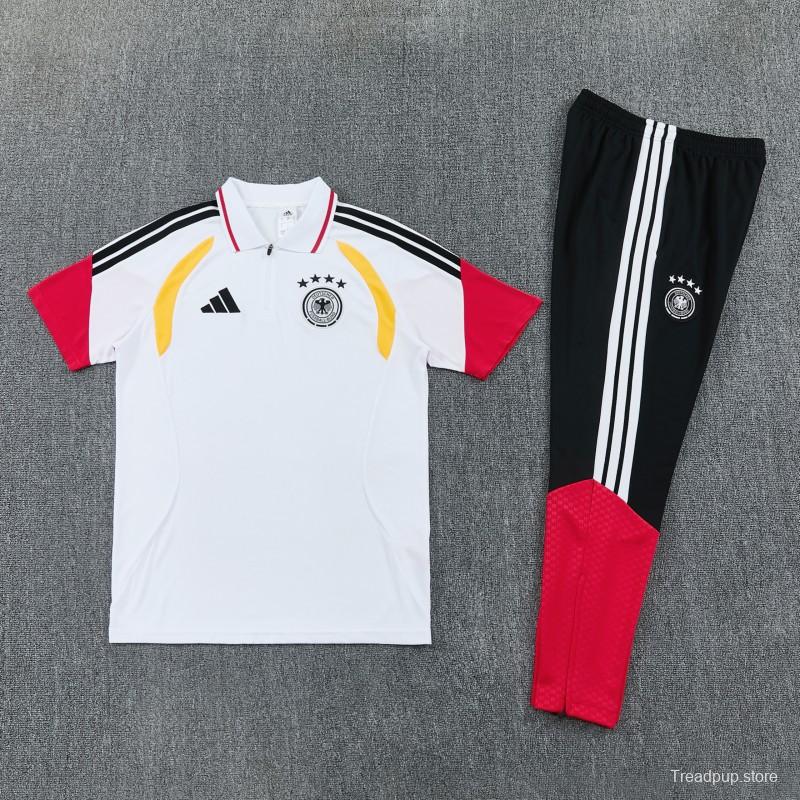 2026 German White & Black Half-Zip Polo Short Sleeve Tracksuit + Long Pants