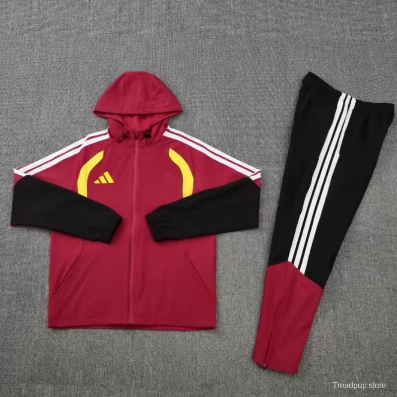 26/27 Adidas Red&Black  Full Zipper Hooded  Windbreaker  Jacket Tracksuit + Long Pants