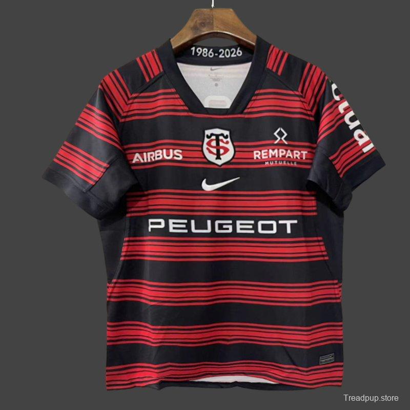 25/26 Stade Toulousain Red and Black Horizontal Stripes Jersey