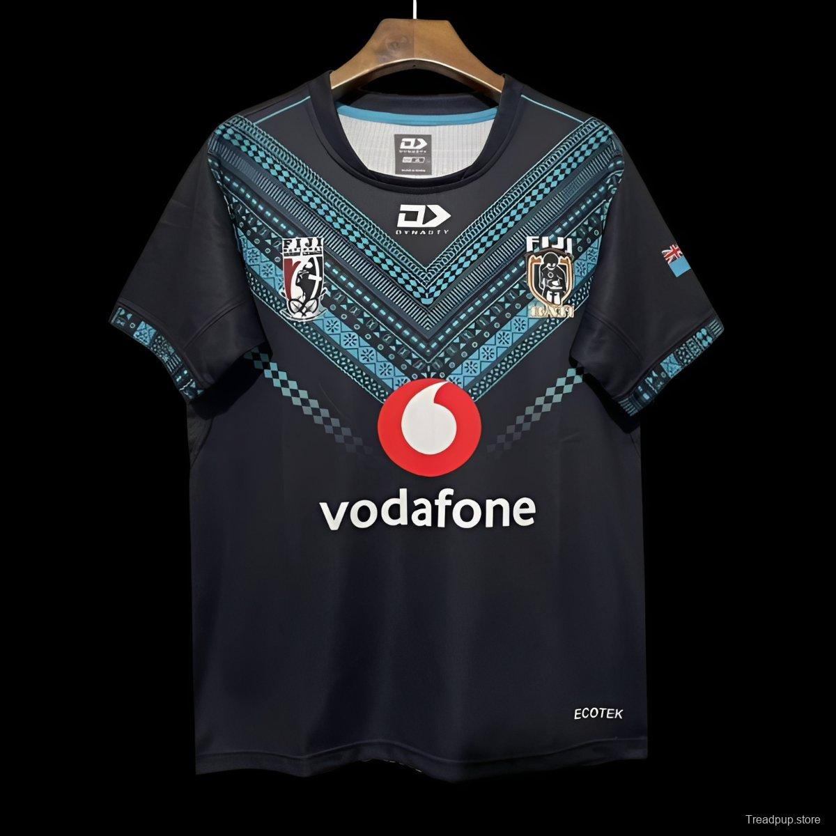 2026 Fiji Bati Black with Blue Tribal Pattern Jersey